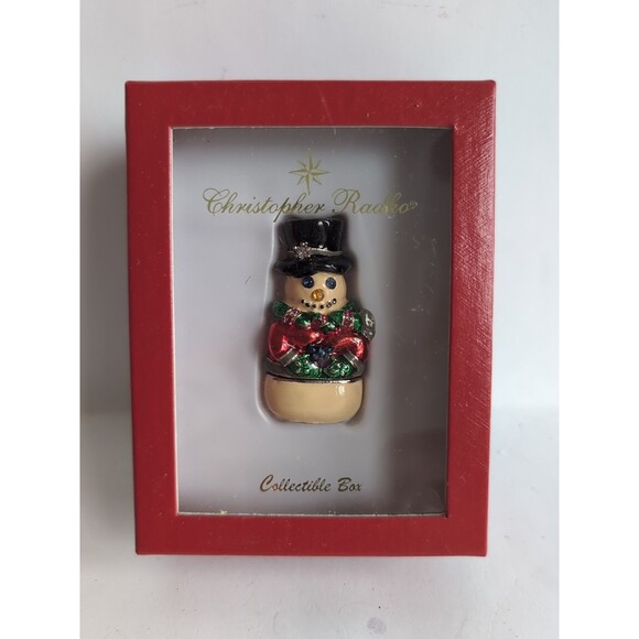 Christopher Radko Holiday Celebrations Snowman Hinged Trinket Christmas Box Mini - Picture 1 of 6